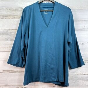 Hasting & Smith Womens 2X Teal Blue V-Neck 3/4 Sleeve 100% Cotton Tunic Top